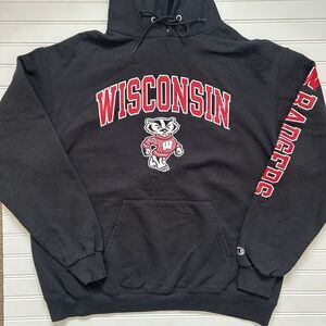 Wisconsin Badgers Pullover Hoodie Sweatshirt Champion Size XL Black NCAA